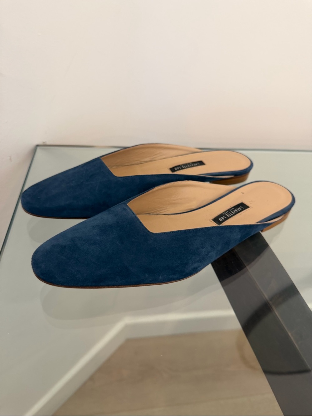 Lafayette 148 Navy Blue Suede Italian Leather Mule Flats EU 39 - Picture 3 of 11
